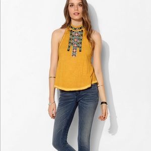 NWT Urban Outfitters Yellow Burnout Beaded Top SzS